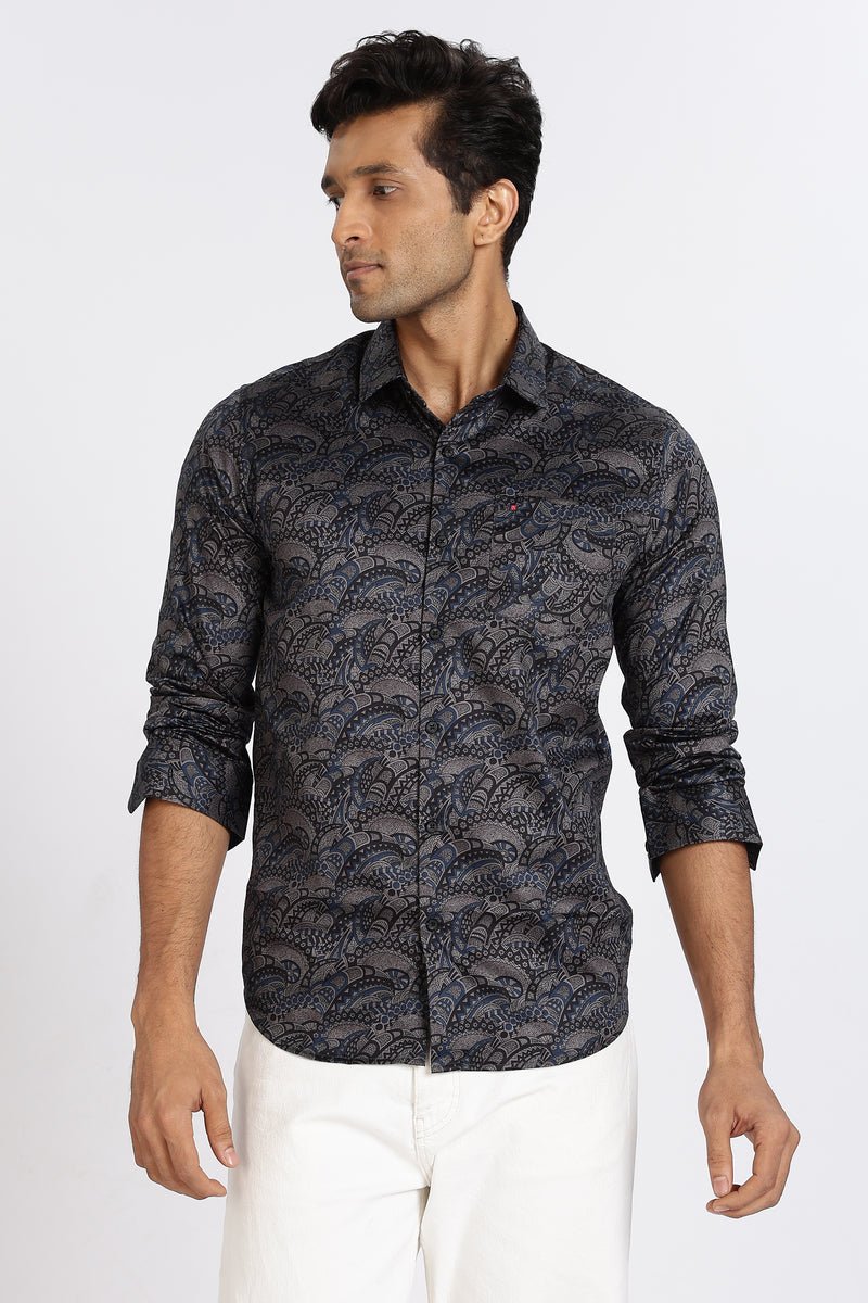 Men Blue Floral Print Full Sleeve Slim Fit Casual Shirts