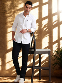 Men White Slim Fit Solid Full Sleeve Casual Shirt