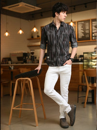 Men Brown Slim Fit Printed Full Sleeve Casual Shirt