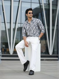 Men Blue Printed Full Sleeve Slim Fit Casual Shirt