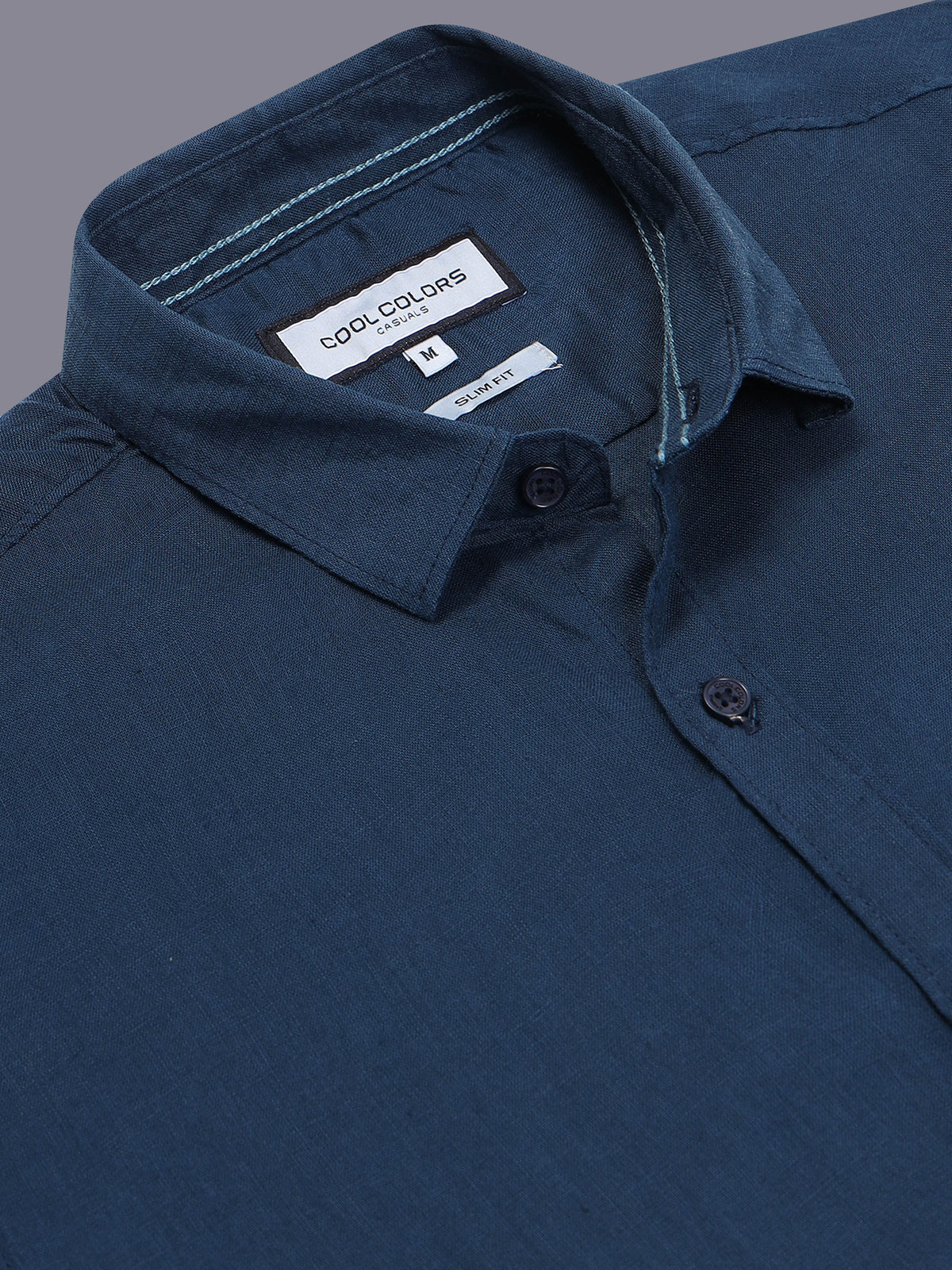 Men's Navy Linen Textured Slim Fit Solid Casual Shirt