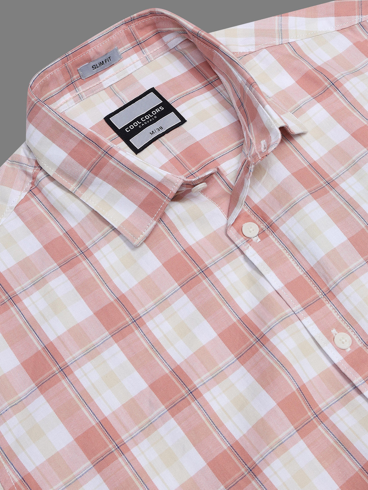 Men Peach Slim Fit Tartan checkered Casual Shirt