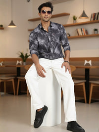 Men Dark Grey Printed Full Sleeve Slim Fit Casual Shirts