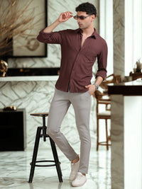 Men Maroon Full Sleeve Cotton Knitted Casual Shirt