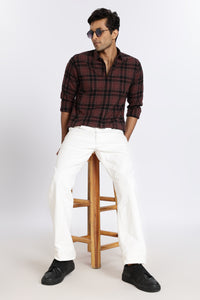 Men Brown Vintage Checks Full Sleeve Slim Fit Casual Shirts