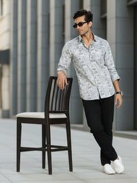 Men White Floral Print Full Sleeve Slim Fit Casual Shirts