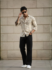 Brown Abstract Floral Print Slim Fit Full Sleeve Shirt