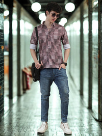 Men Dark Brown Slim Fit Printed Full Sleeve Casual Shirt