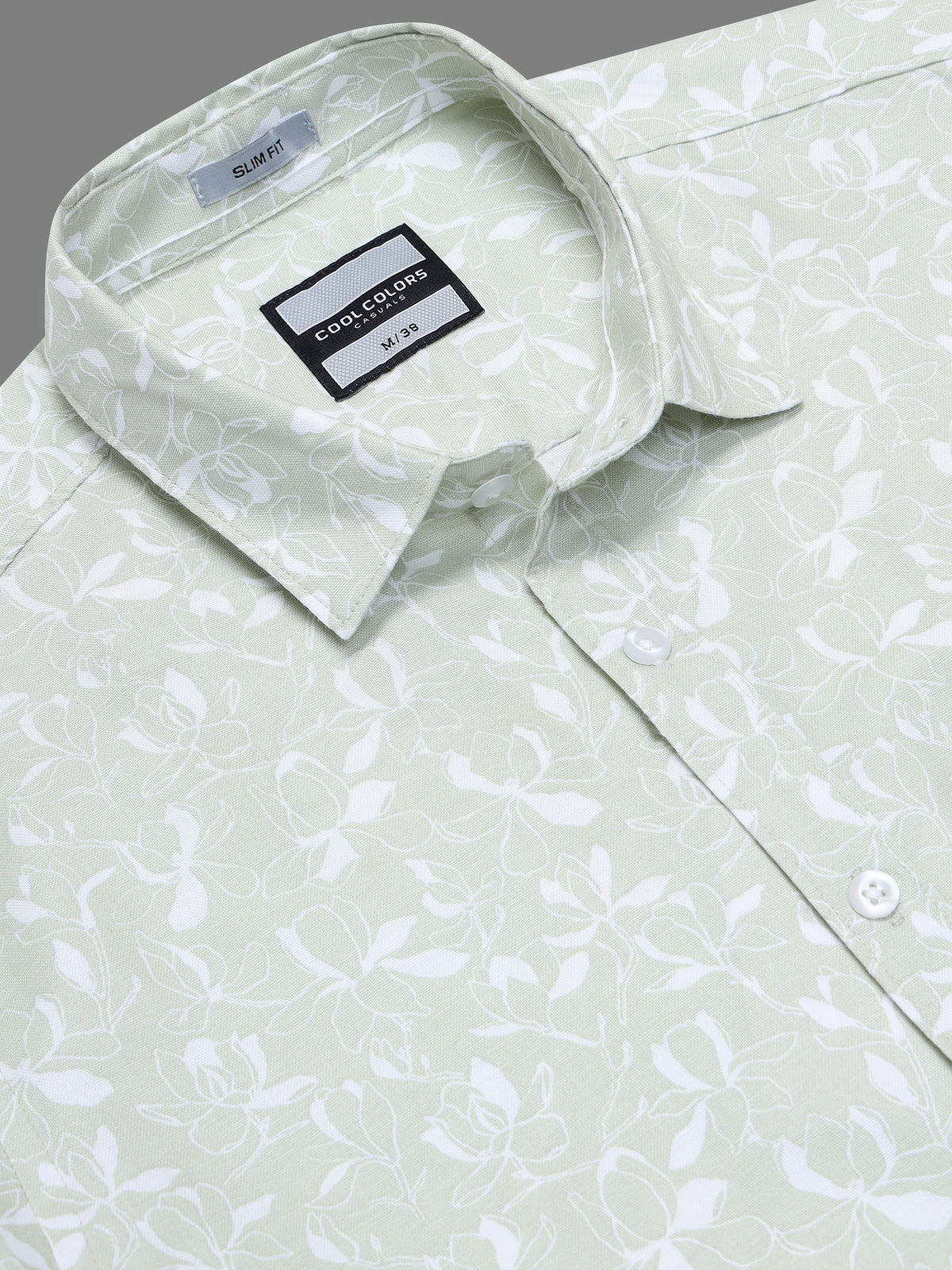 Men Green Floral Printed Slim Fit Casual Shirt