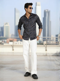 Men Blue Floral Print Full Sleeve Slim Fit Casual Shirts