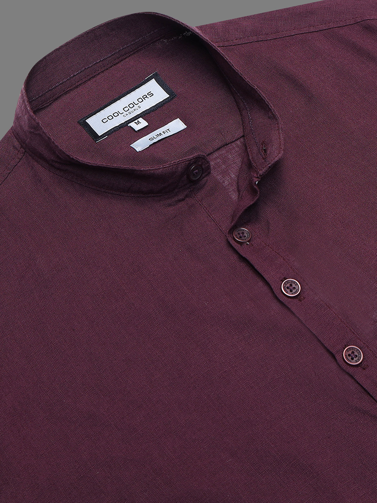 Men Wine Slim Fit Solid Linen Texture Casual Kurta Shirt