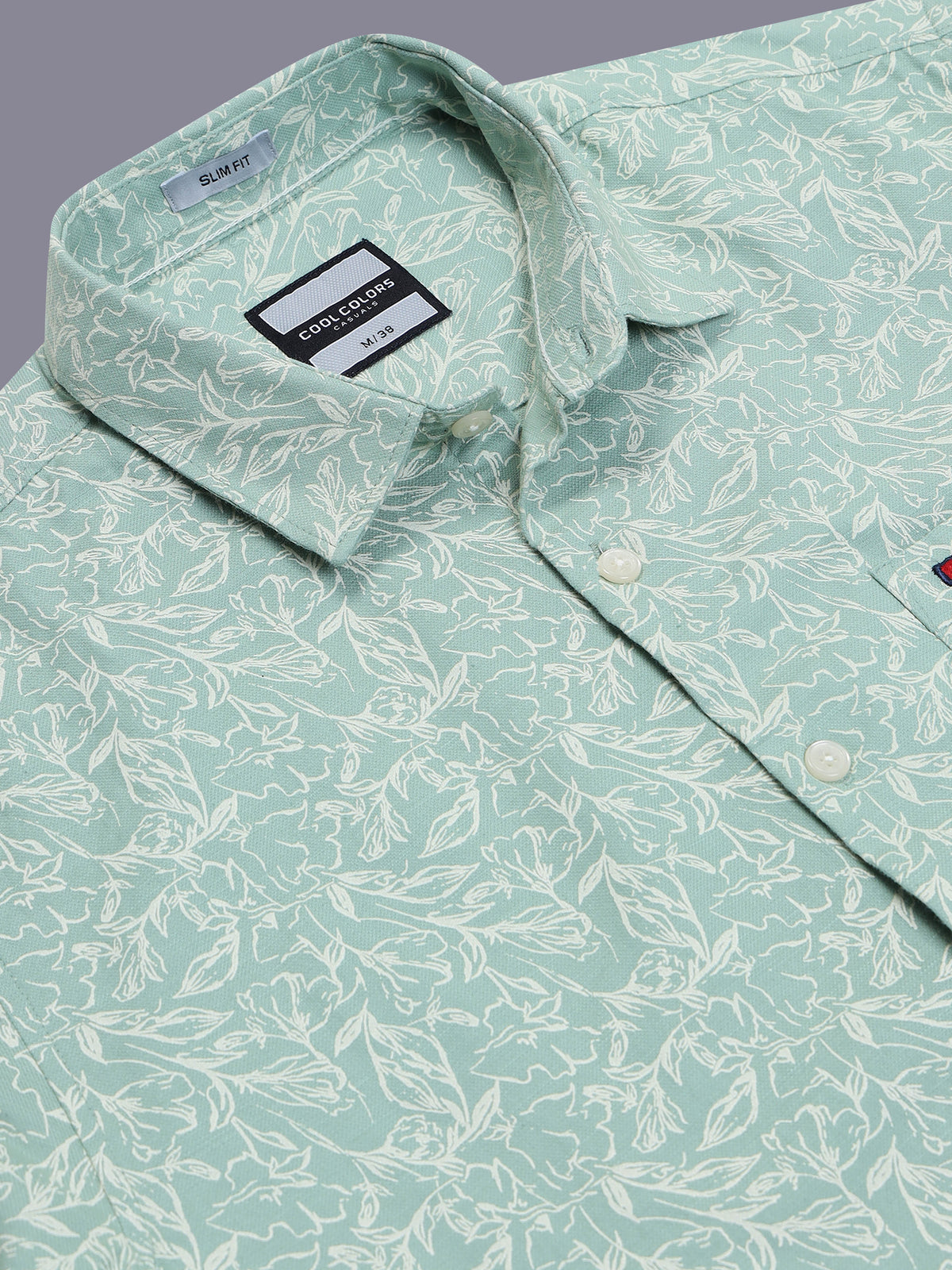 Men Green Slim Fit Floral Printed Casual Shirt
