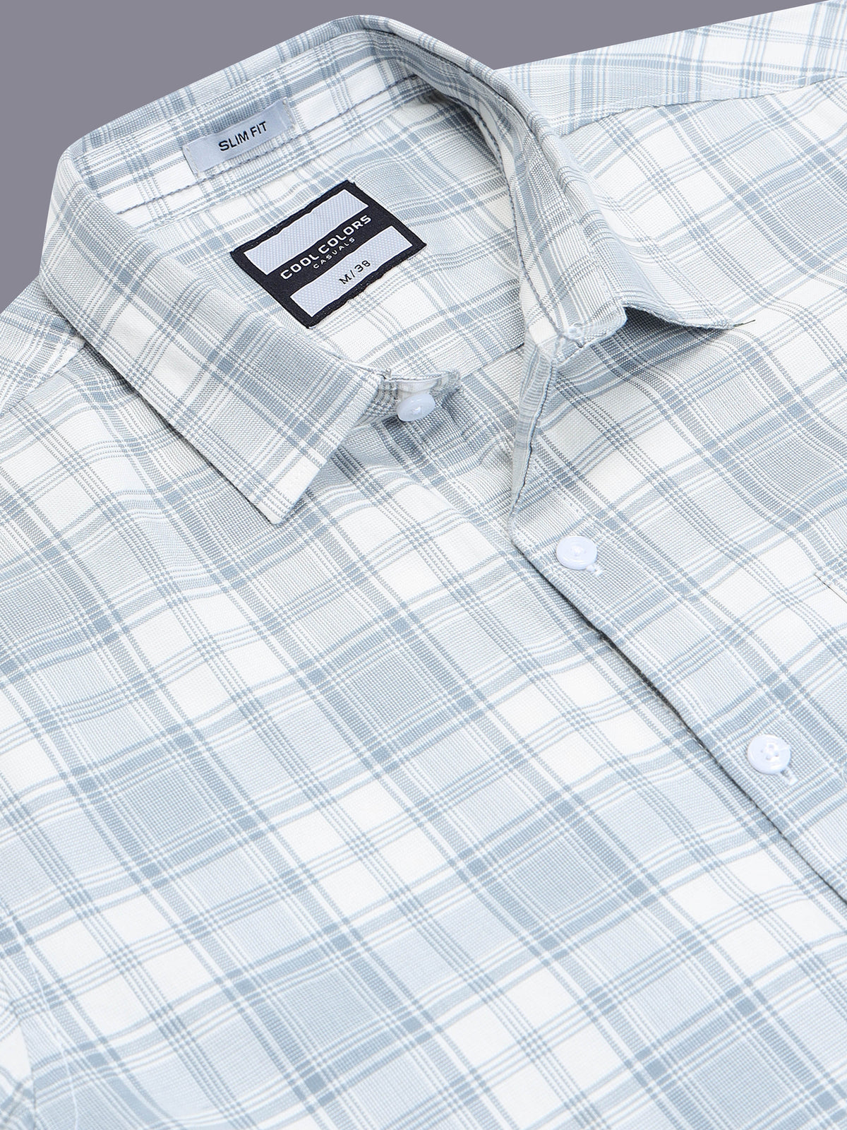 Men’s Grey Windowpane Checked Slim Fit Casual Shirt