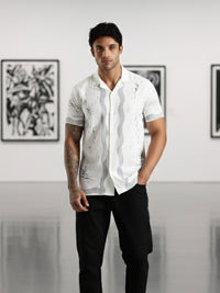 White & Grey Abstract Print Half Sleeve Casual Shirt  Description