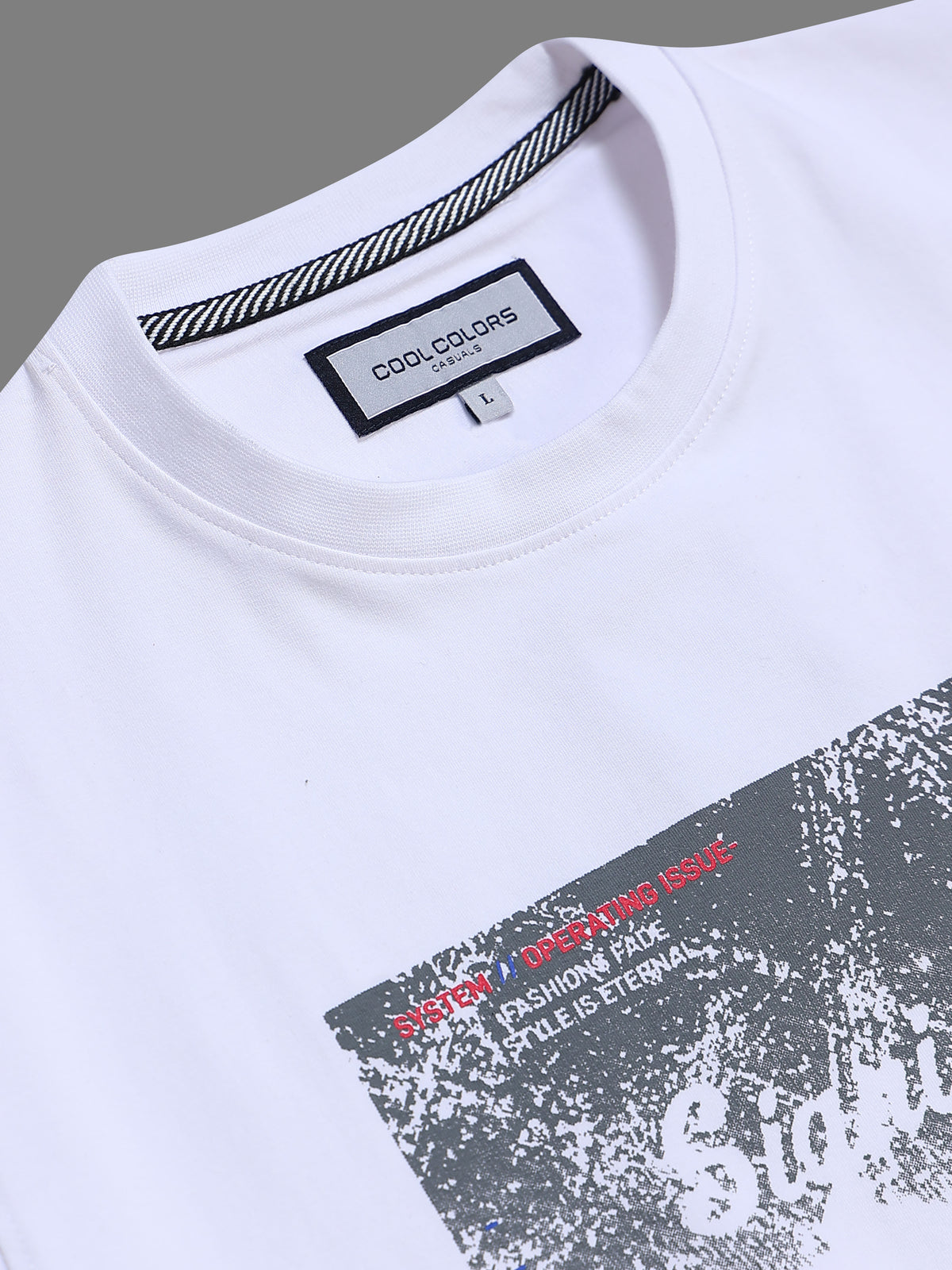 Men White Slim Fit Graphic Print Crew Neck Casual T-Shirt
