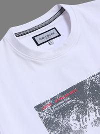 Men White Slim Fit Graphic Print Crew Neck Casual T-Shirt
