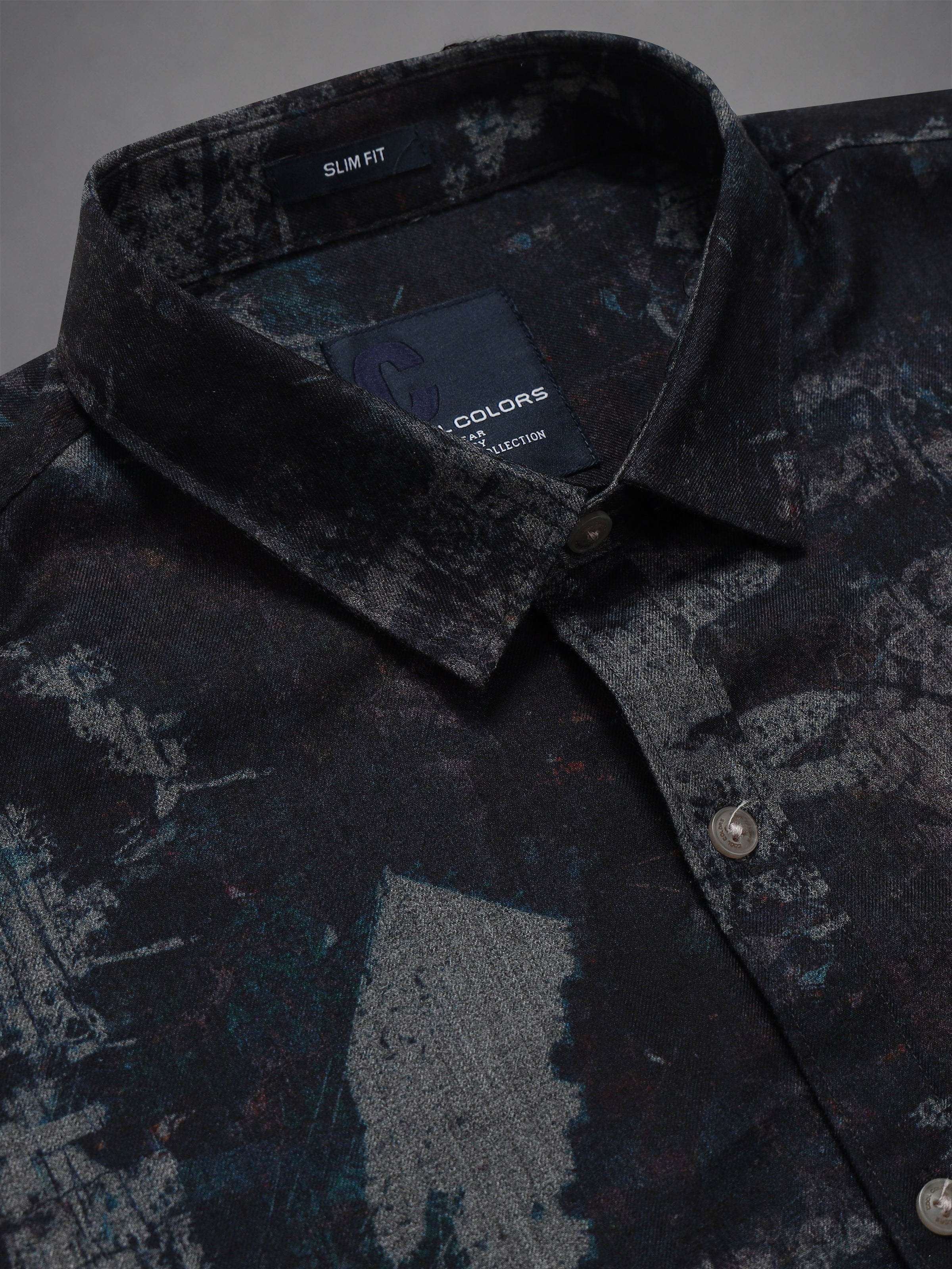 Men Navy Slim Fit Abstract Print Full Sleeve Casual Shirt