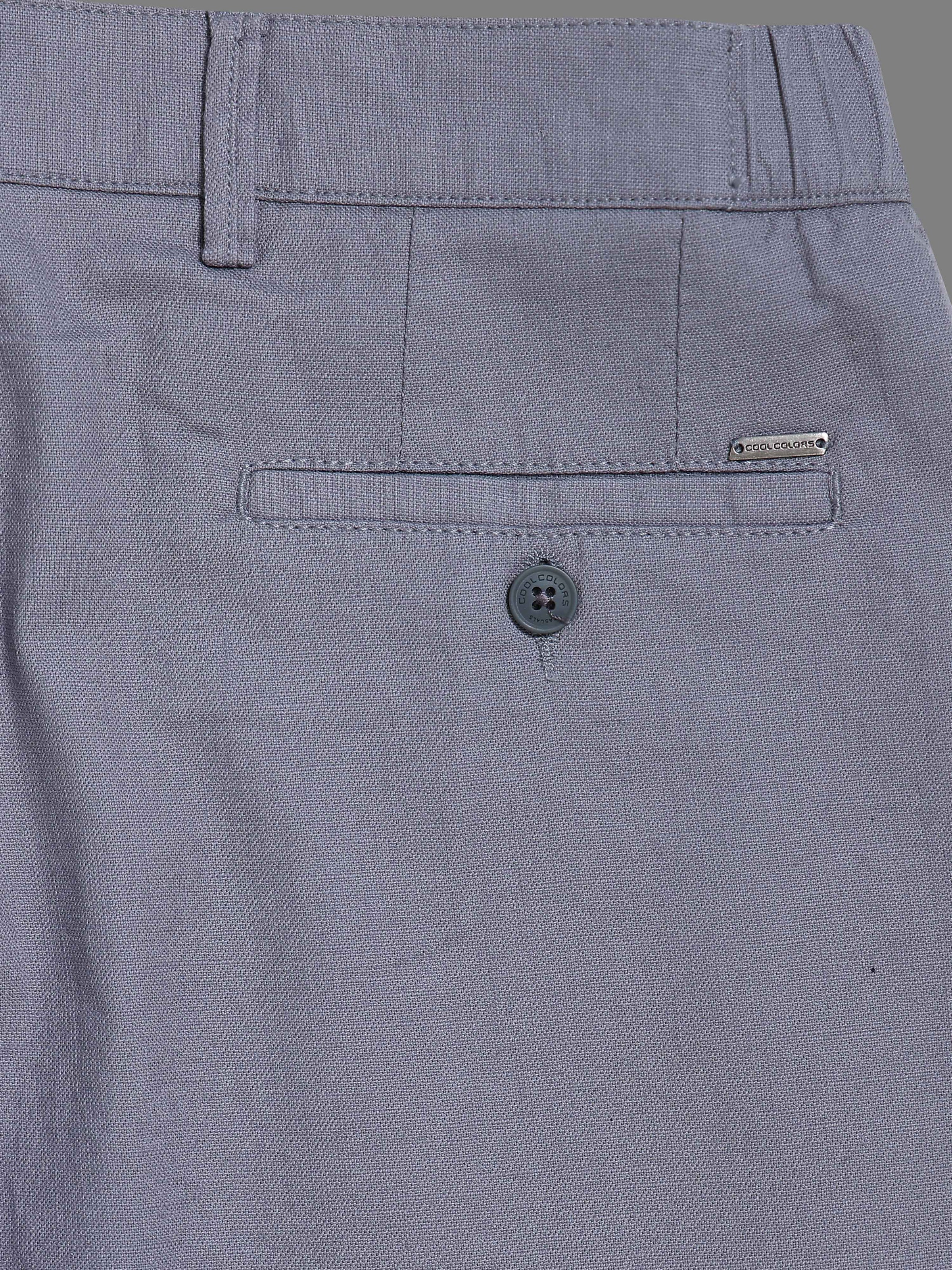 Men's Grey Drift Fit Linen Trousers | Solid Design | Relaxed Silhouette | Smart-Casual & Everyday Wear