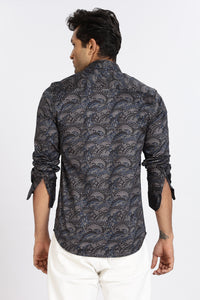 Men Blue Floral Print Full Sleeve Slim Fit Casual Shirts