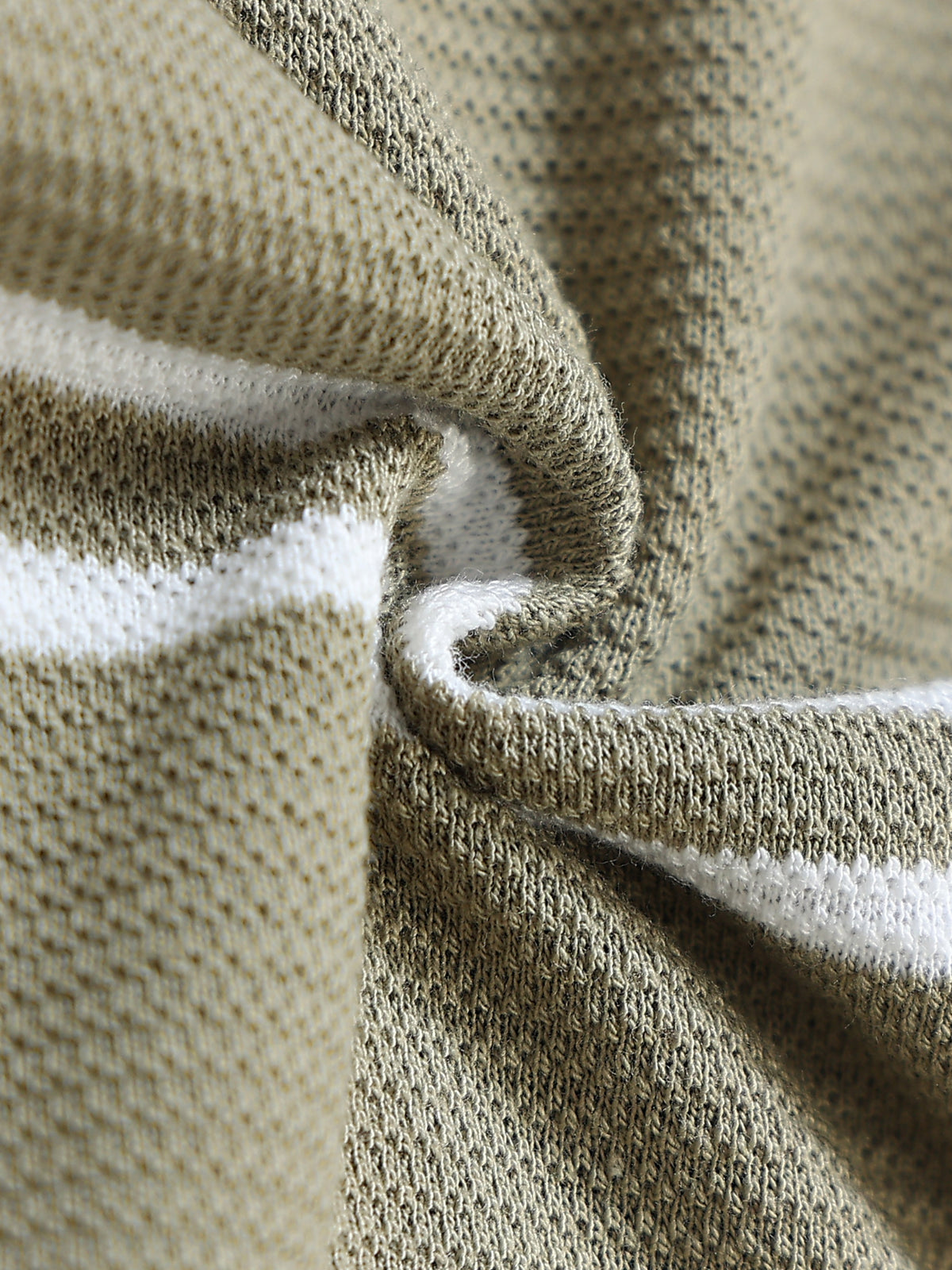 Men’s Olive Slim Fit Textured Striped Casual Polo T-Shirt