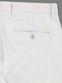 Men's Cream Solid Twill Stretch Trousers | Narrow Fit | Premium Twill | Smart-Casual & Office Wear