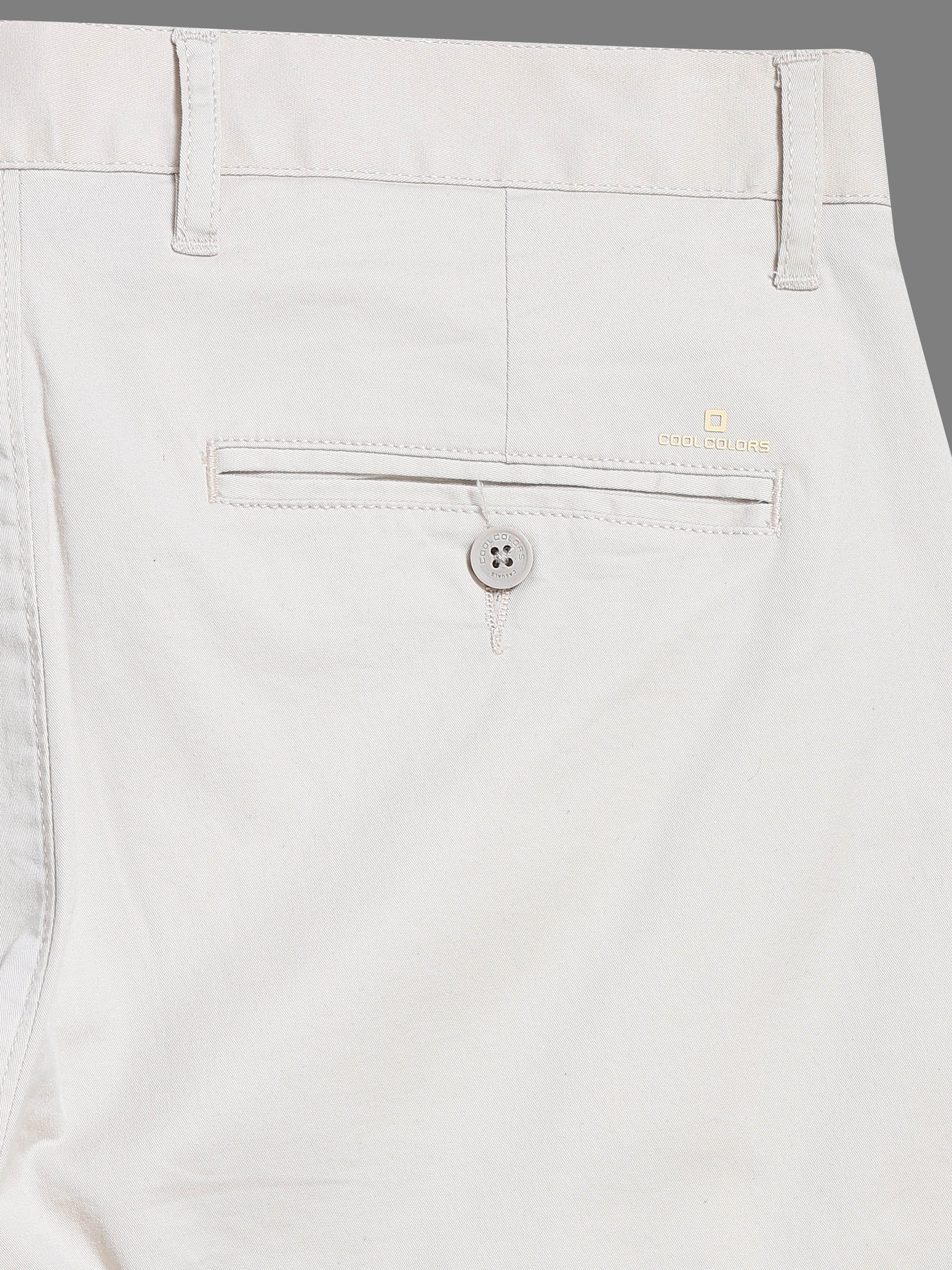 Men's Cream Solid Twill Stretch Trousers | Narrow Fit | Premium Twill | Smart-Casual & Office Wear