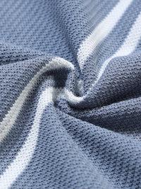 Men’s Blue Slim Fit Textured Striped Short Sleeves Casual Polo T-Shirt