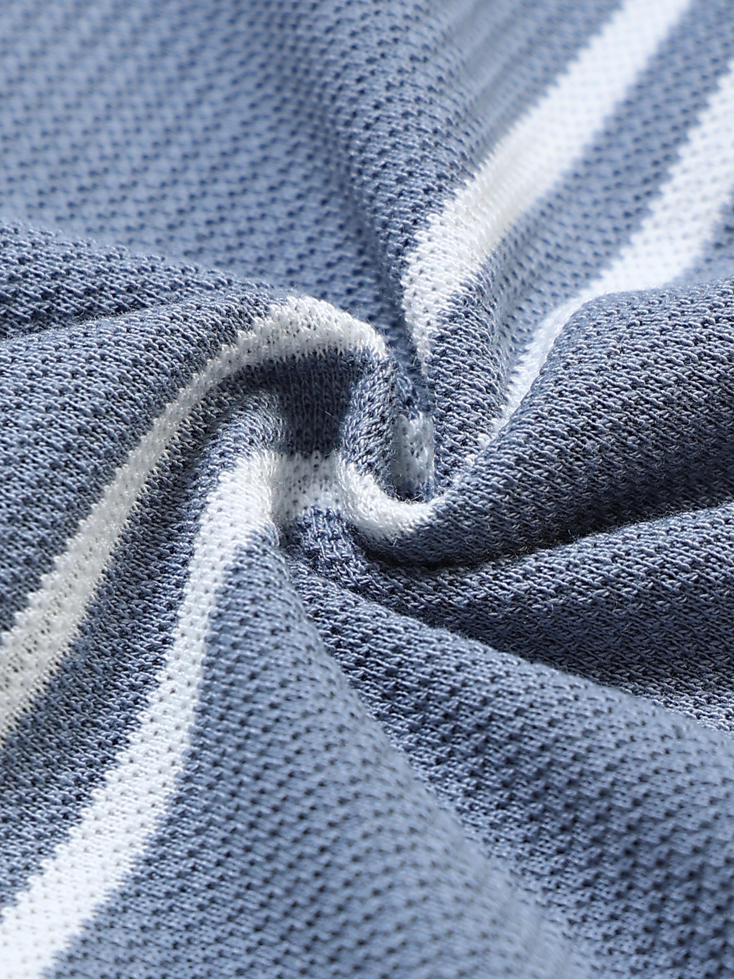 Men’s Blue Slim Fit Textured Striped Short Sleeves Casual Polo T-Shirt