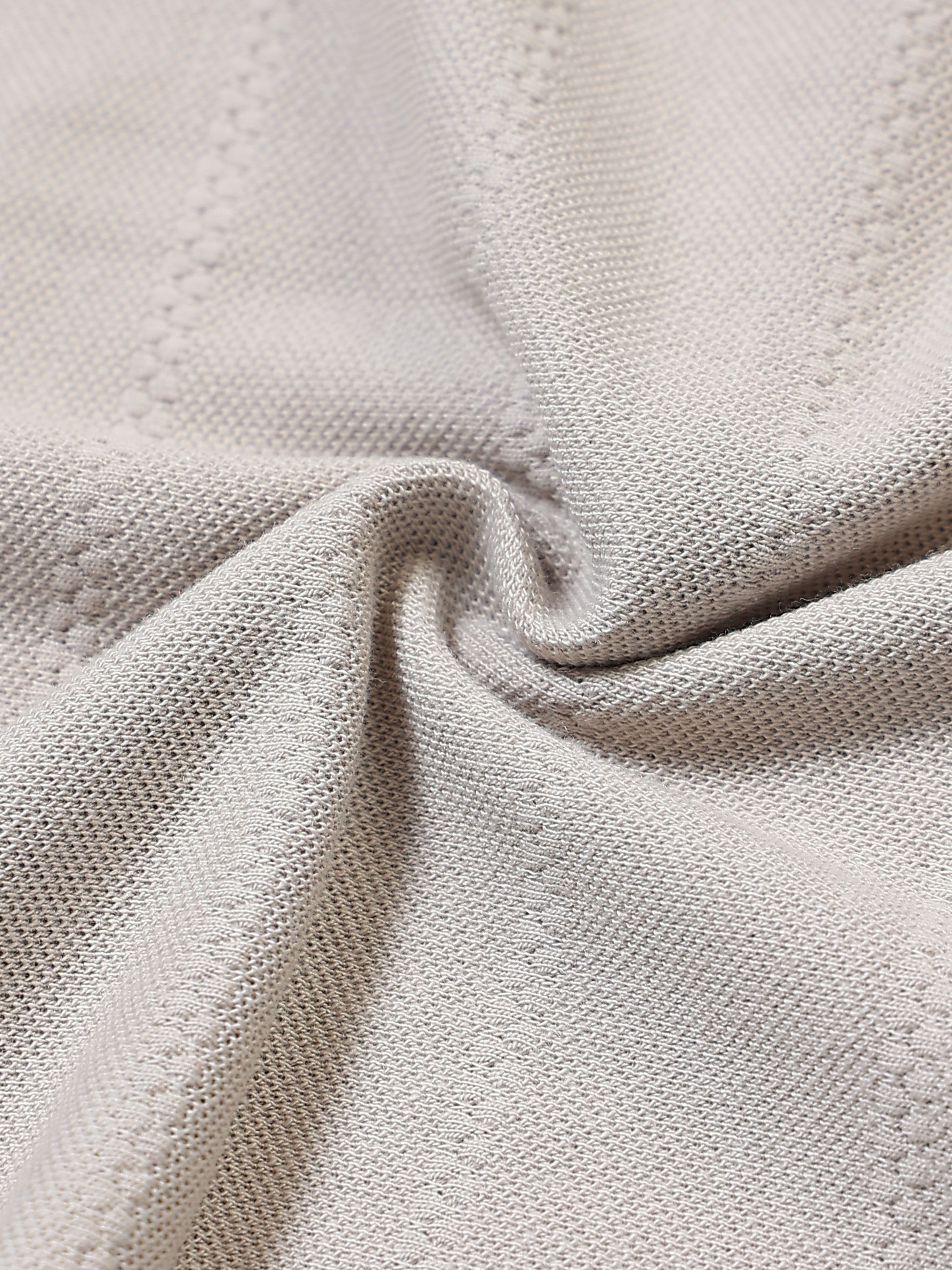 Men’s Beige Textured Knit Solid Casual Polo T‑Shirt.