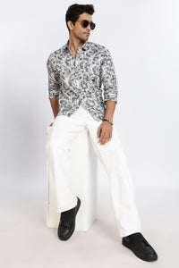 Men Grey Printed Full Sleeve Slim Fit Casual Shirt