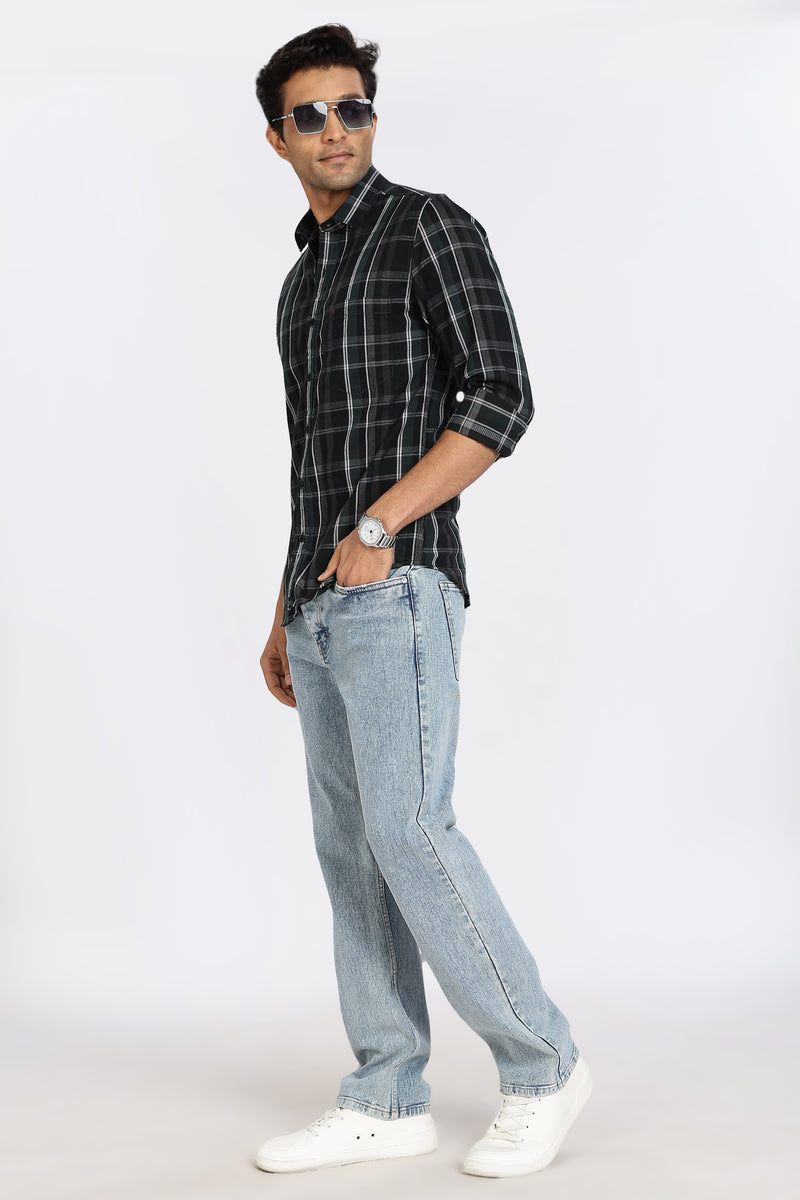 Men Green Checkered  Full Sleeve Slim Fit Casual Shirt