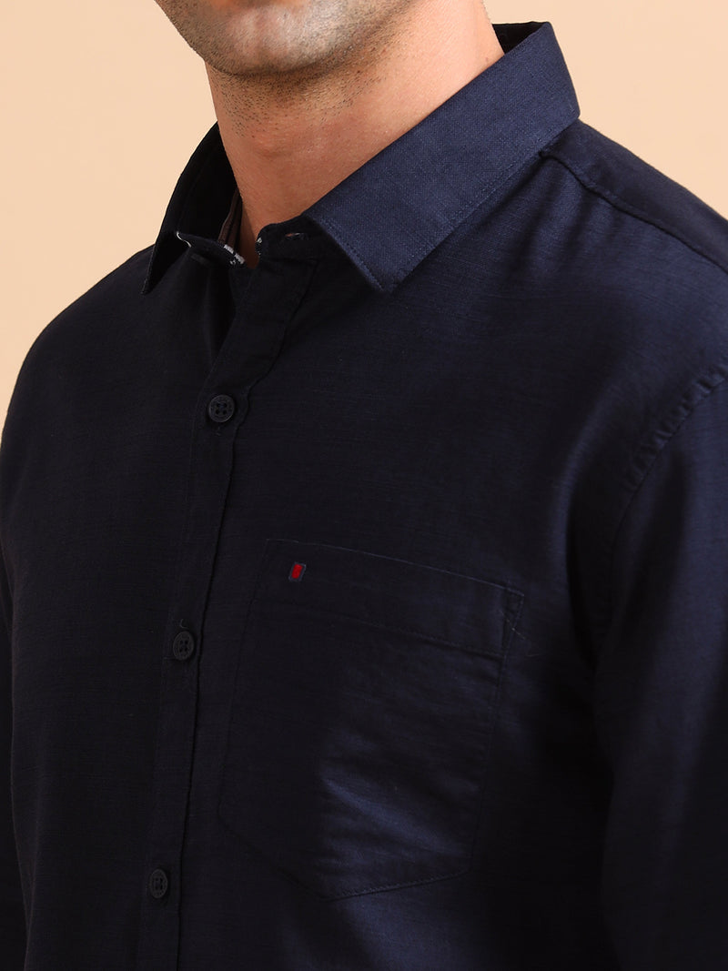 Men Navy Slim Fit Solid Full Sleeve Casual Shirt