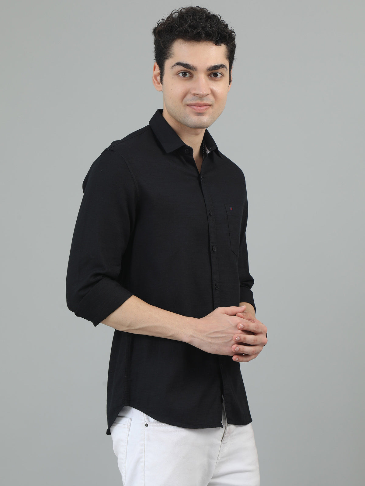 Men Black Slim Fit Solid Full Sleeve Casual Shirt