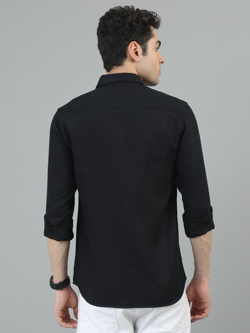 Men Black Slim Fit Solid Full Sleeve Casual Shirt