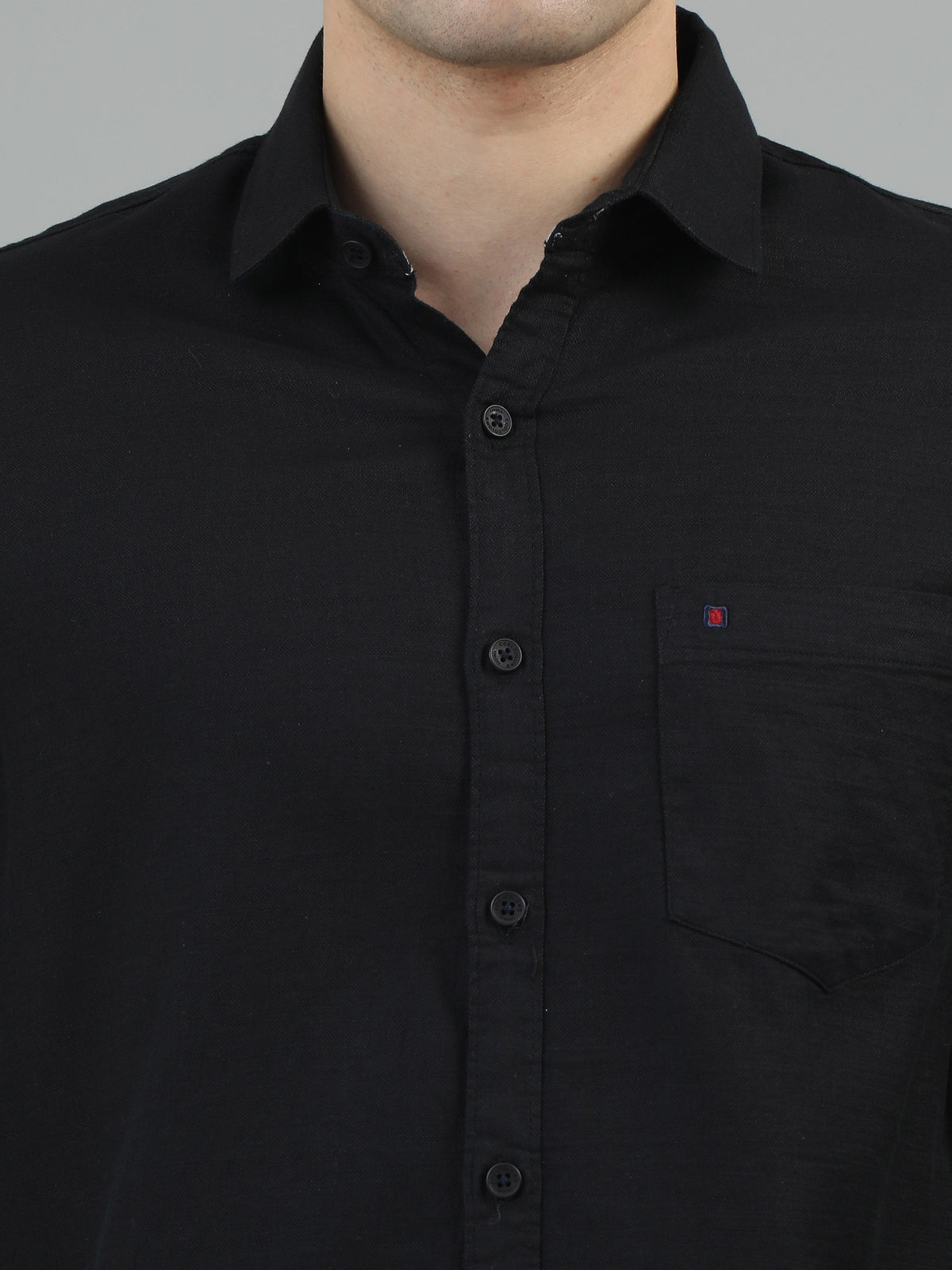 Men Black Slim Fit Solid Full Sleeve Casual Shirt