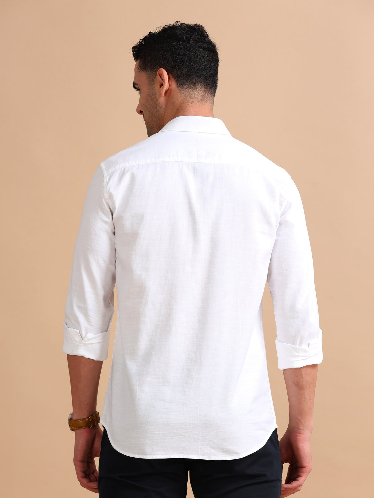 Men White Slim Fit Solid Full Sleeve Casual Shirt