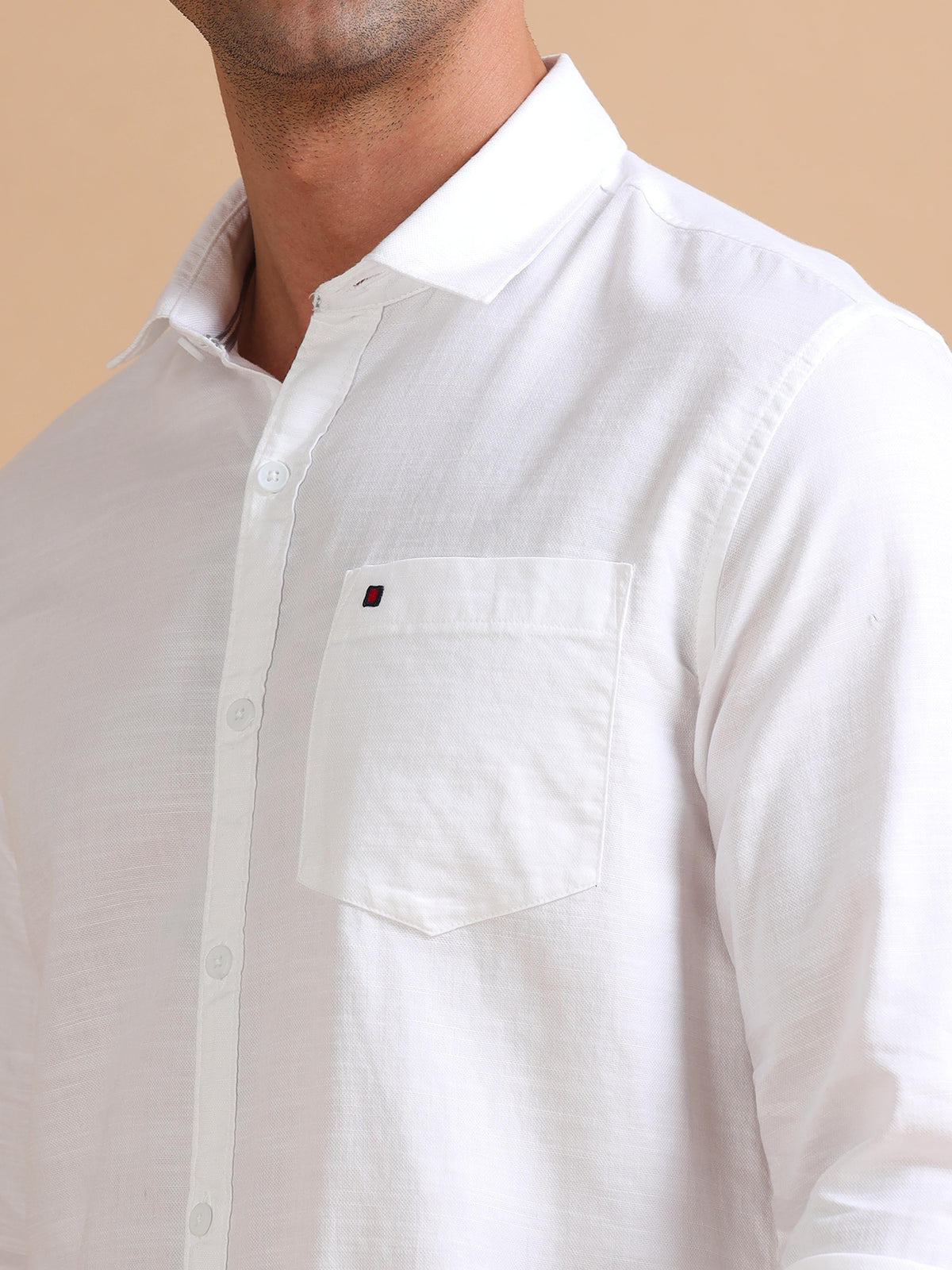 Men White Slim Fit Solid Full Sleeve Casual Shirt