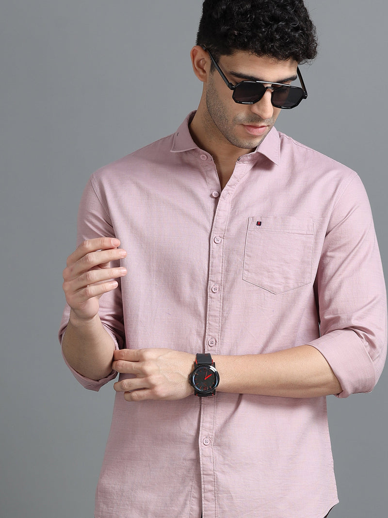 Men Pink Slim Fit Solid Full Sleeve Casual Shirt