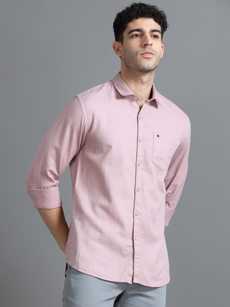 Men Pink Slim Fit Solid Full Sleeve Casual Shirt