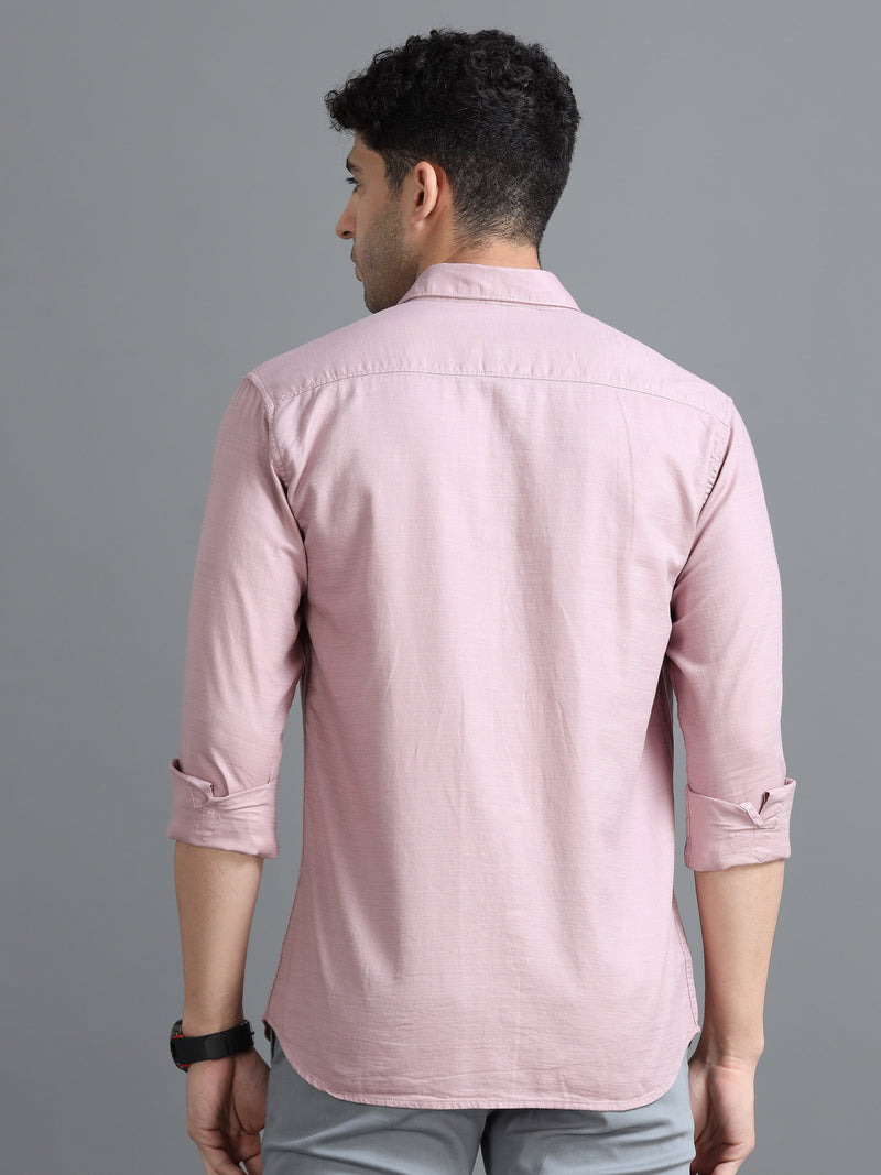 Men Pink Slim Fit Solid Full Sleeve Casual Shirt