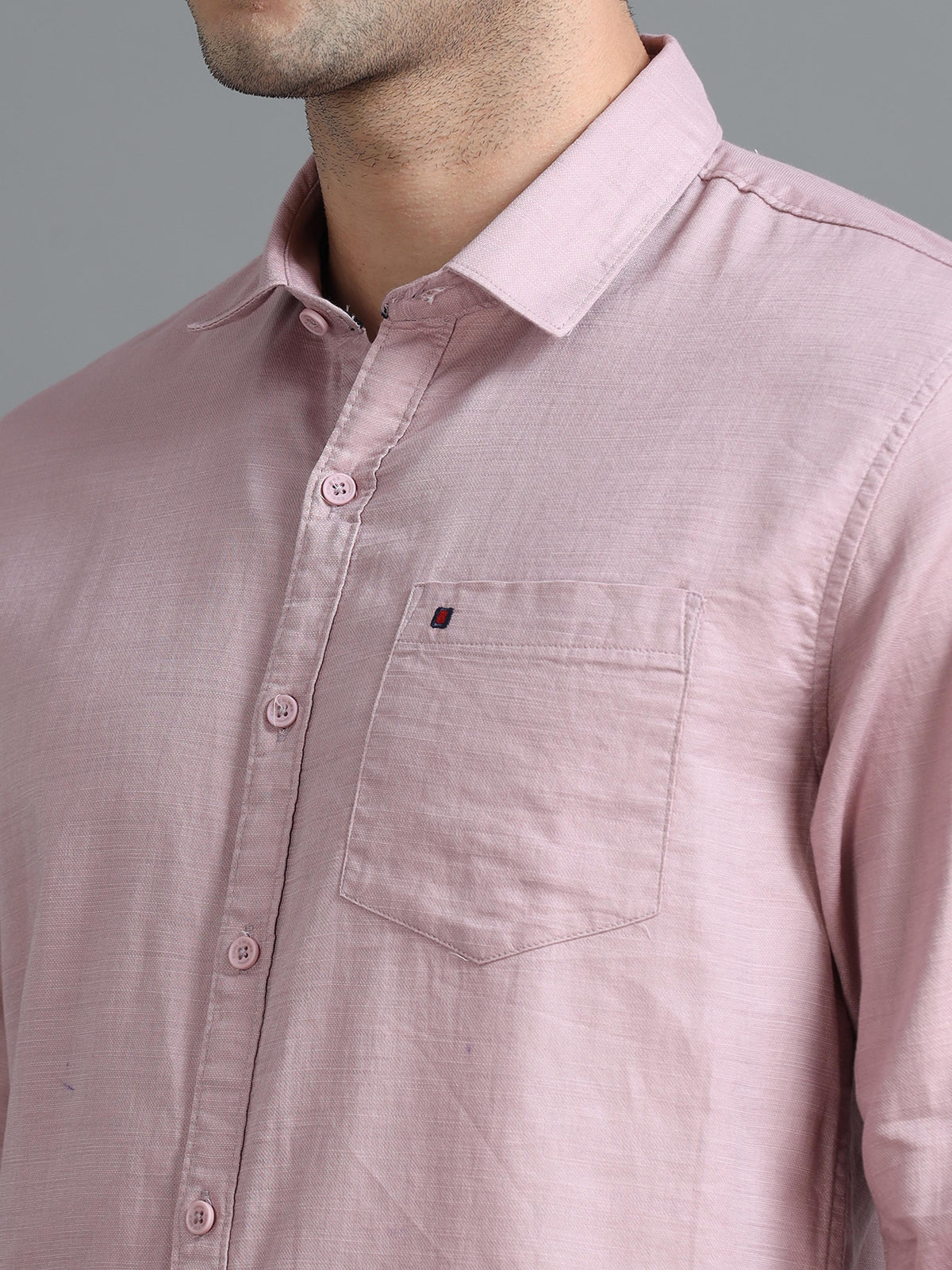 Men Pink Slim Fit Solid Full Sleeve Casual Shirt