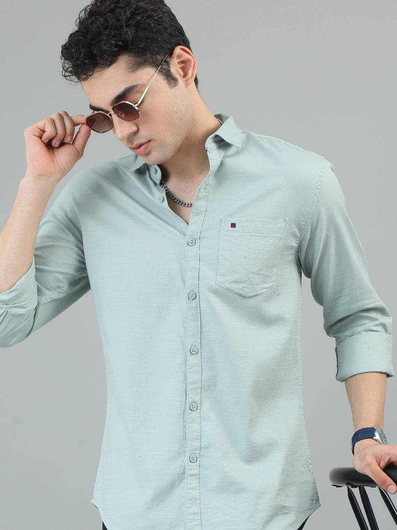 Men Light Green Slim Fit Solid Full Sleeve Casual Shirt