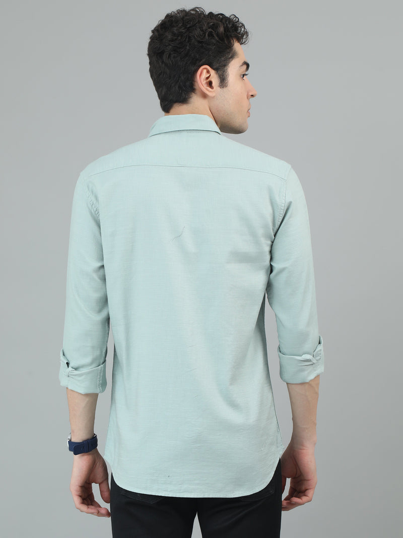 Men Light Green Slim Fit Solid Full Sleeve Casual Shirt