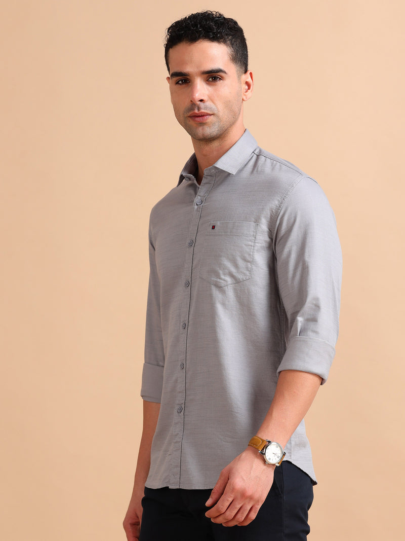 Men Grey Slim Fit Solid Full Sleeve Casual Shirt