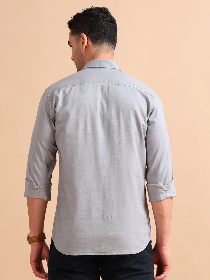 Men Grey Slim Fit Solid Full Sleeve Casual Shirt