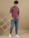 Men Wine Slim Fit Solid Full Sleeve Casual Shirt