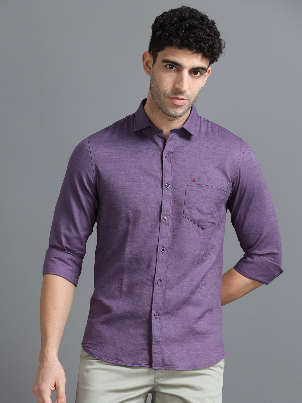 Men Purple Slim Fit Solid Full Sleeve Casual Shirt