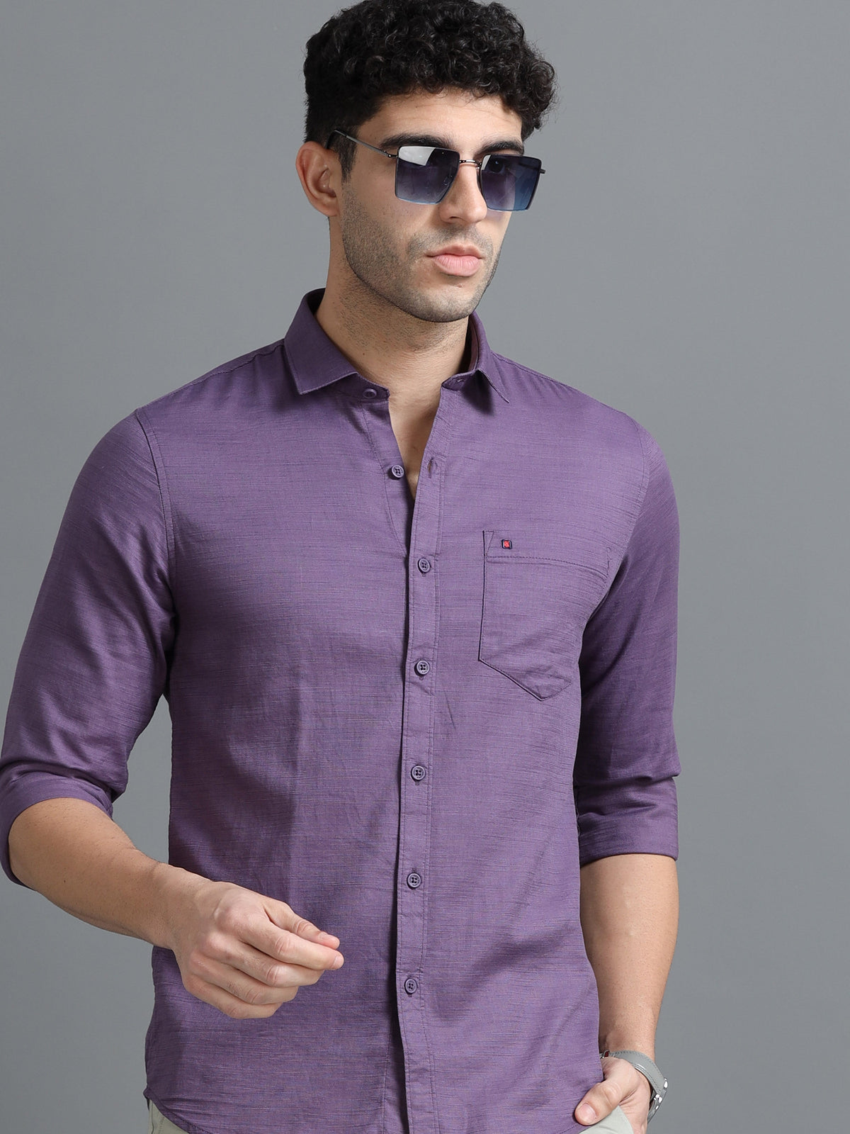 Men Purple Slim Fit Solid Full Sleeve Casual Shirt