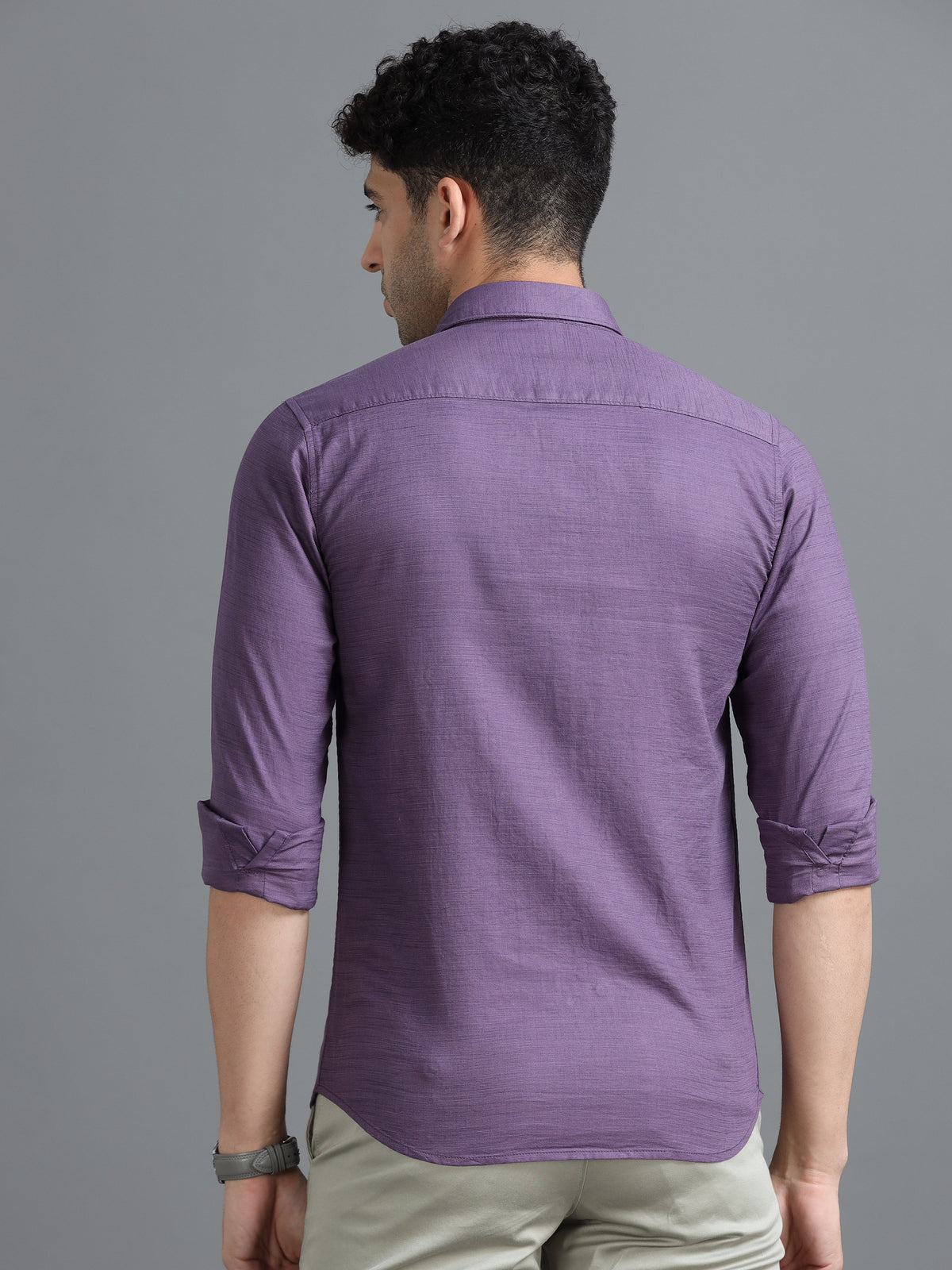 Men Purple Slim Fit Solid Full Sleeve Casual Shirt