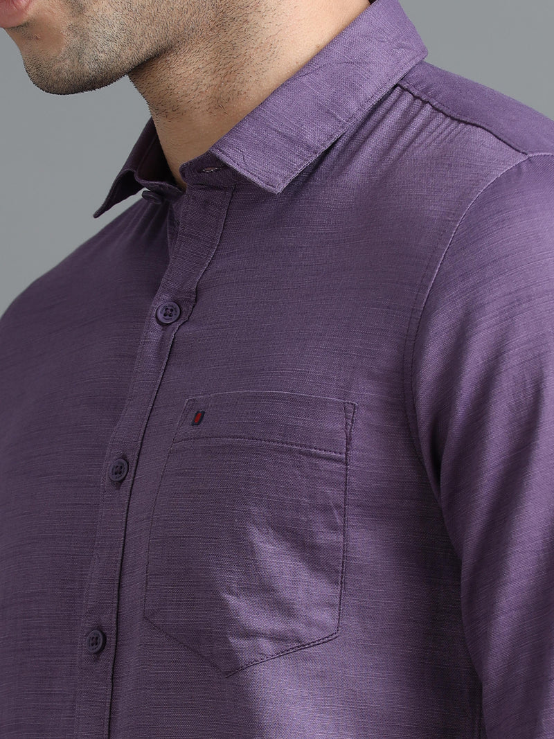 Men Purple Slim Fit Solid Full Sleeve Casual Shirt